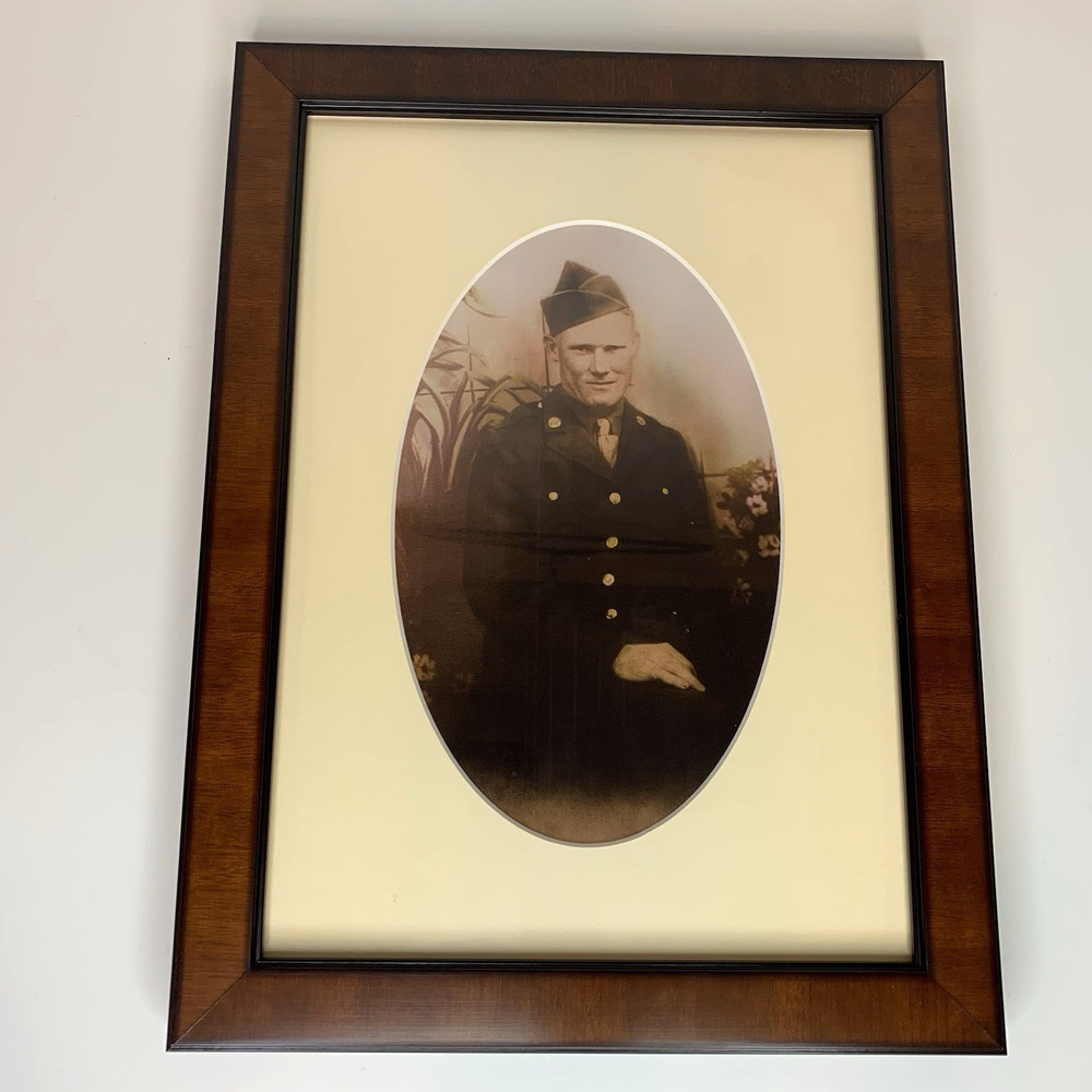 1910s Army Soldier Studio Portrait WW1 Wood Framed Tru Vue Glass 15 x11.5